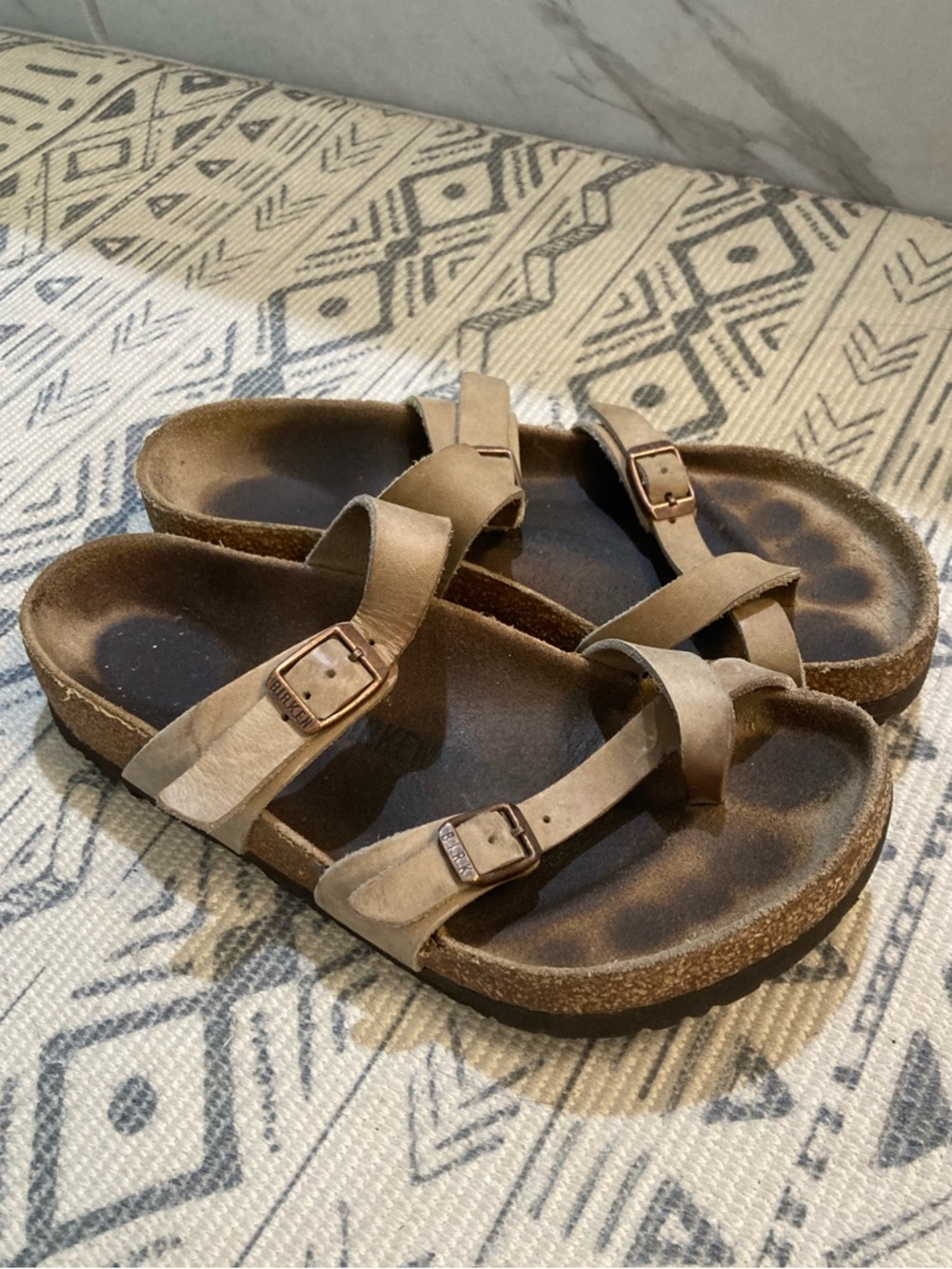 Birkenstock Mayari Sandals SZ Women’s 38/7.5 Tan Leather Summer Slip On